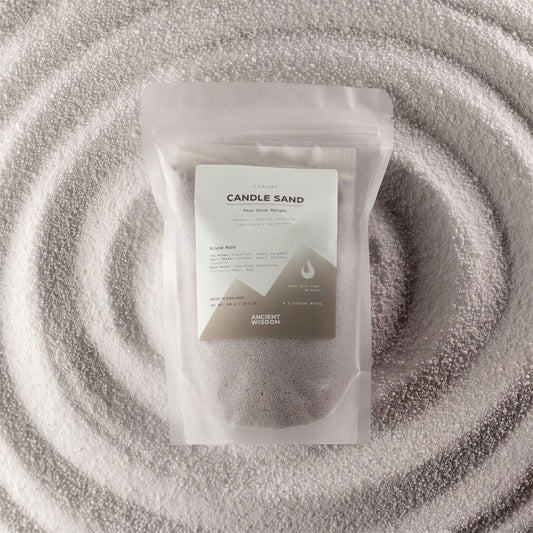 Warm grey Azure Noir fragranced candle sand with four cotton wicks