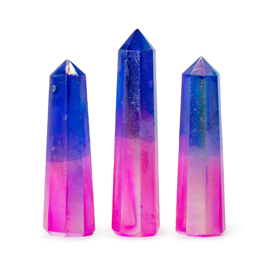Aurora Crystal Quartz Obelisk Pink Blue iridescent gemstone tower