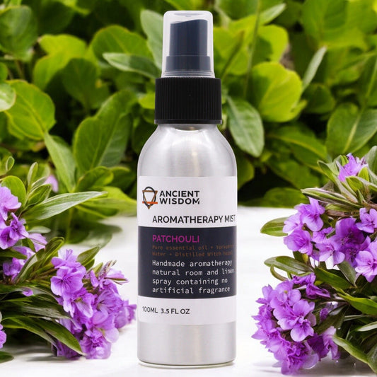 Patchouli Essential Oil Mist 100ml aromatherapy room and linen spray with rich earthy woody fragrance for meditation and home use UK