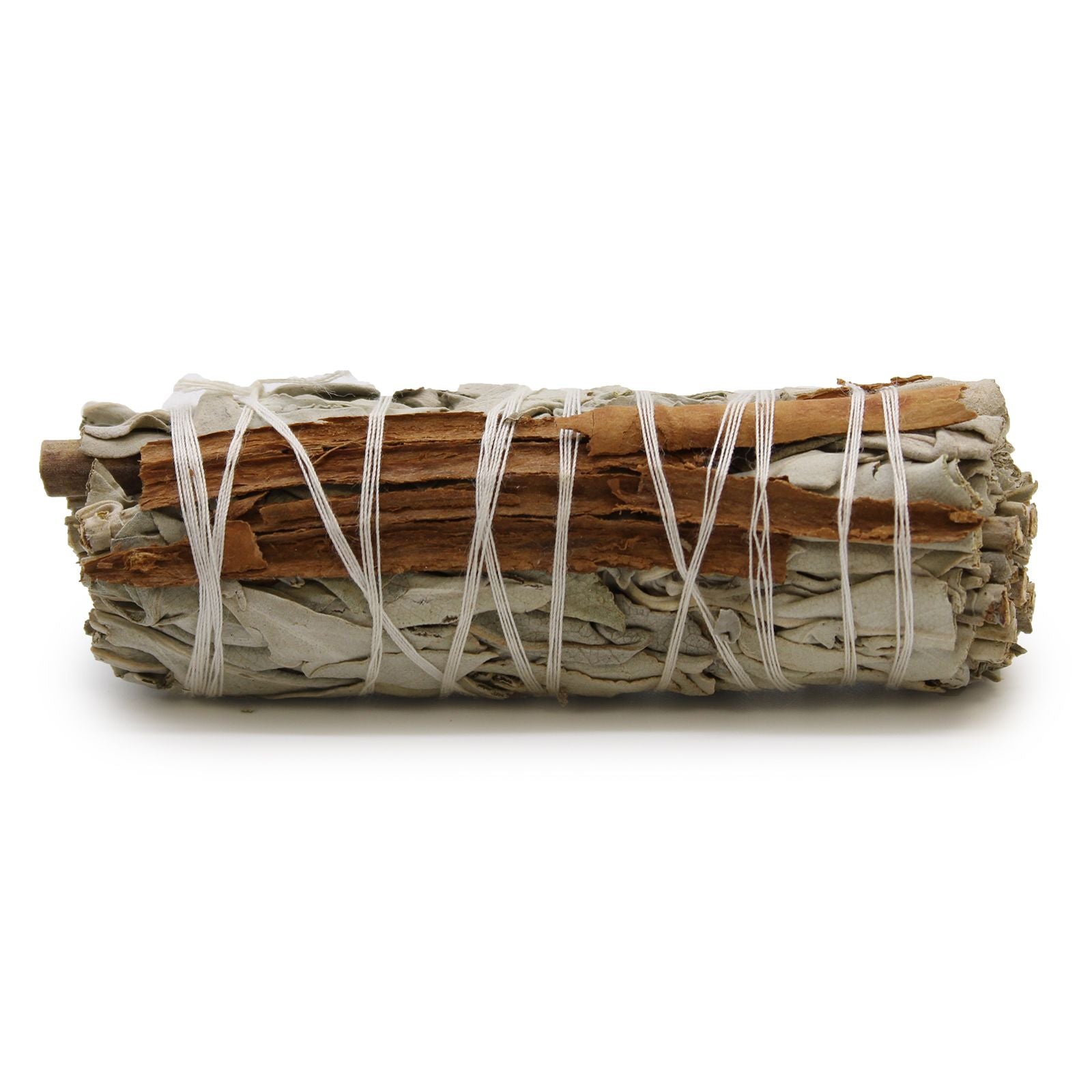 Smudge Stick – White Sage & Cinnamon 10cm natural herbal bundle for smoke cleansing, warmth, energy clearing, ritual use, meditation and grounding