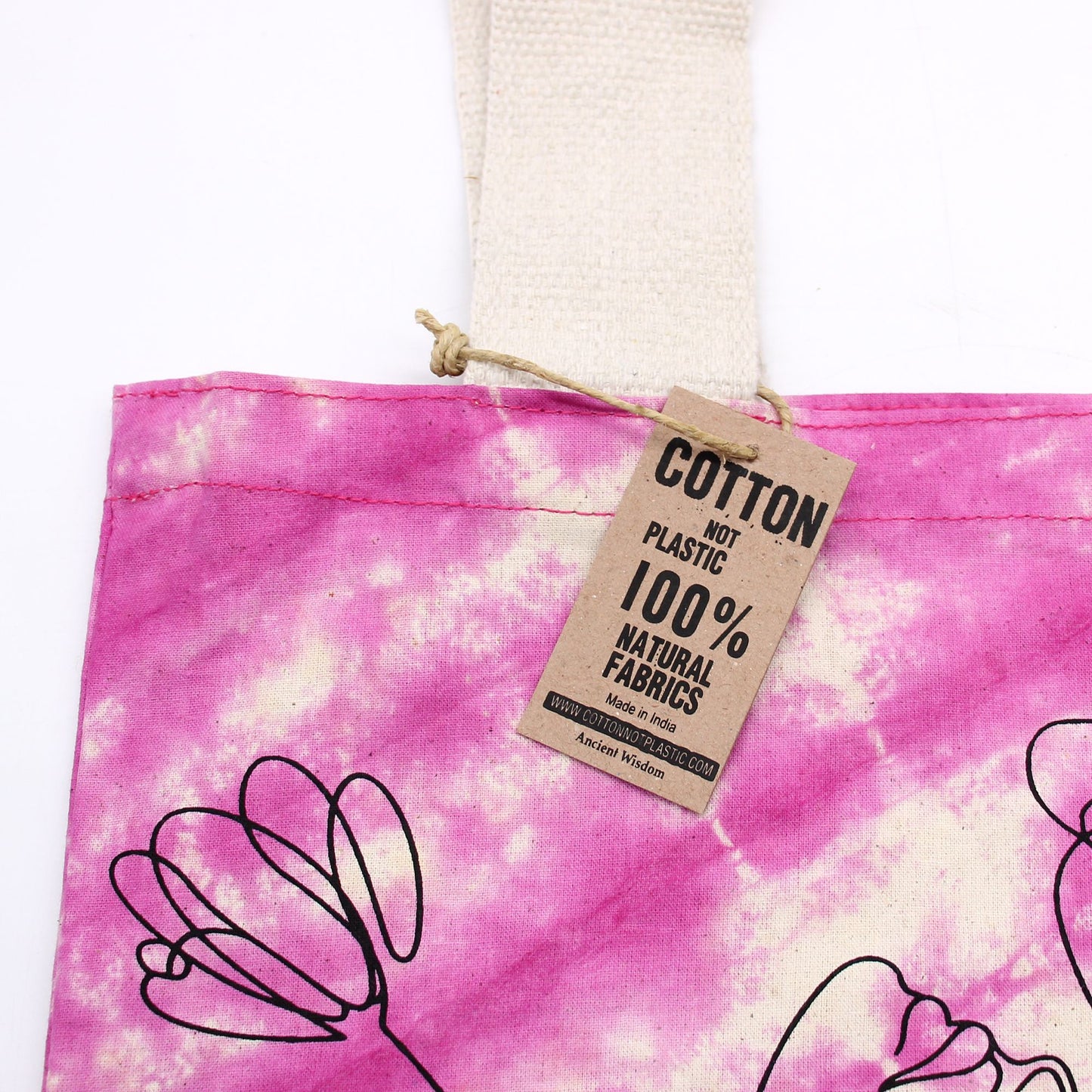Tye-Dye Cotton Bag Lotus Buddha - Multi Col - Natural Handle