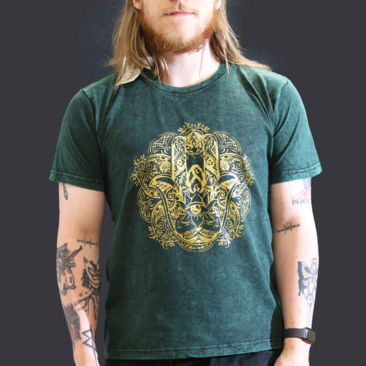 Large stone washed green Hamsa spiritual t-shirt