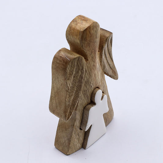 Mango Wood Angel in Angel - Protection