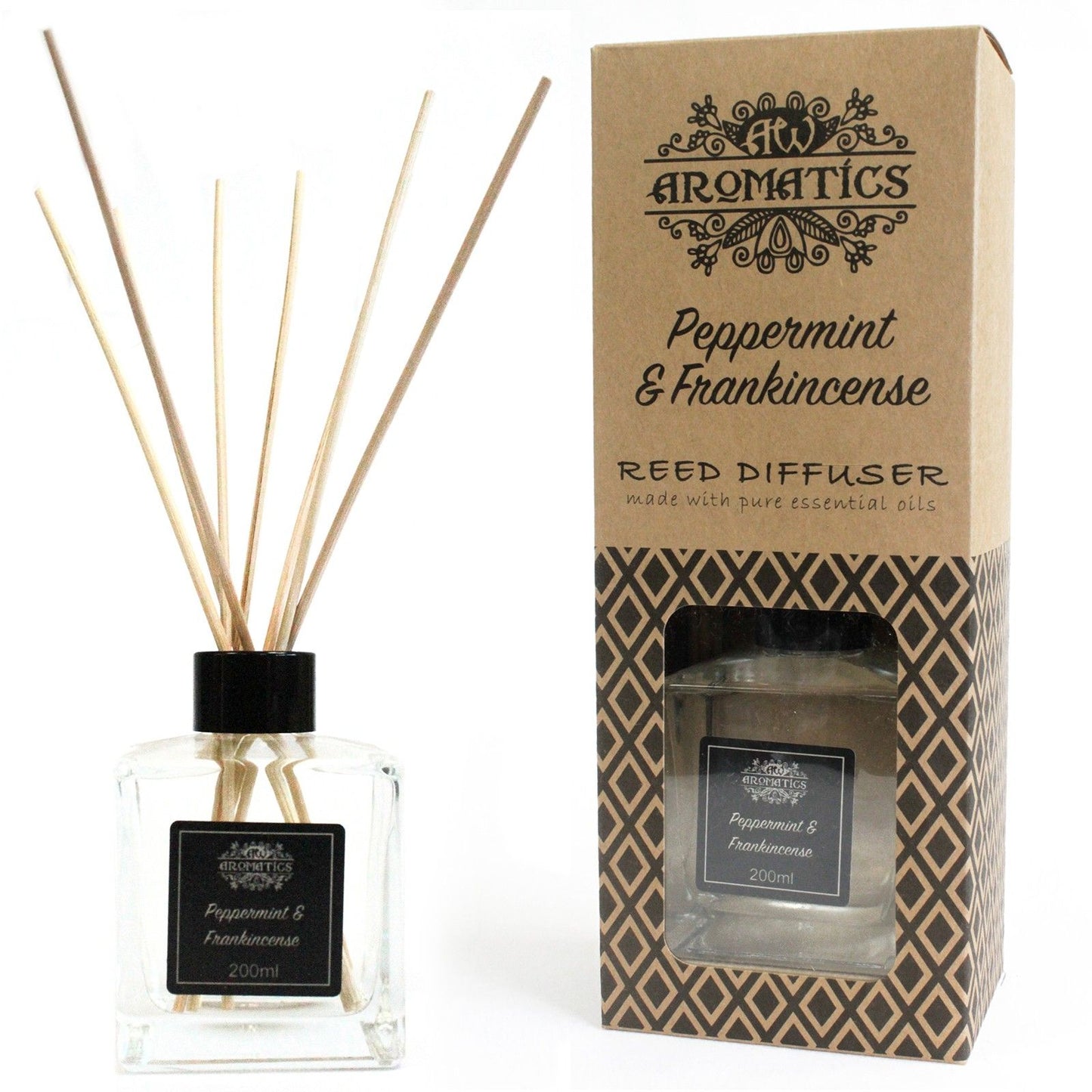 Peppermint and Frankincense reed diffuser 200ml with fresh minty woody essential oil fragrance for calming home scent
