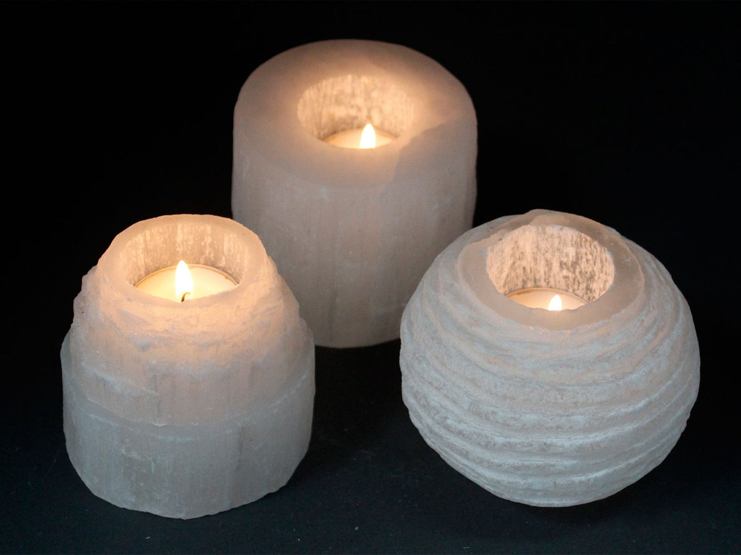 Selenite Cylinder Candle Holder Small