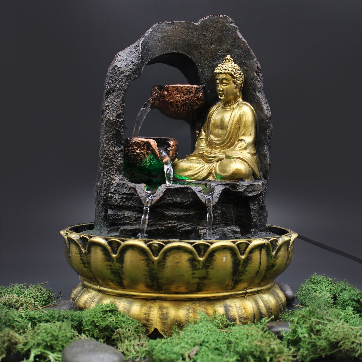 Golden Meditating Buddha Tabletop Water Feature