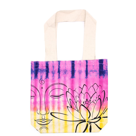 Tye-Dye Cotton Bag Lotus Buddha - Multi Col - Natural Handle