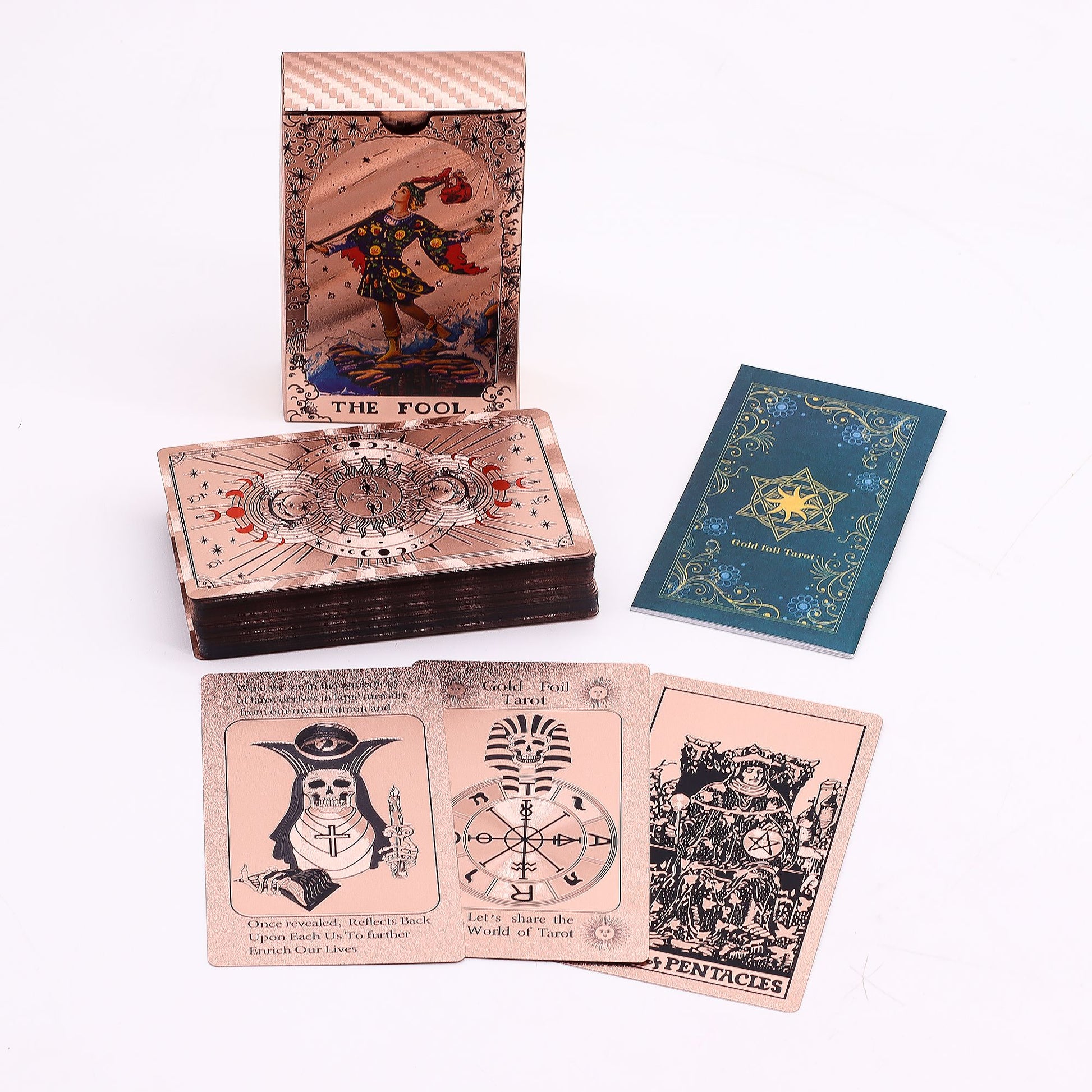 Rose Gold Foil Tarot Card Set – Moon Phase with booklet, 78-card deck with metallic foil celestial design for tarot readings