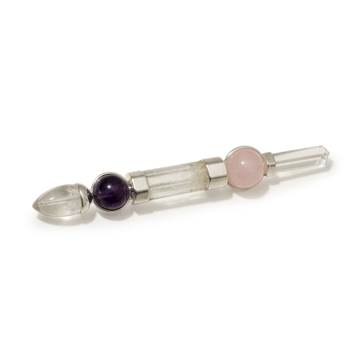 Celestial Prism Wand - Amethyst Moving Crystal Sphere Quartz Stem - 12cm