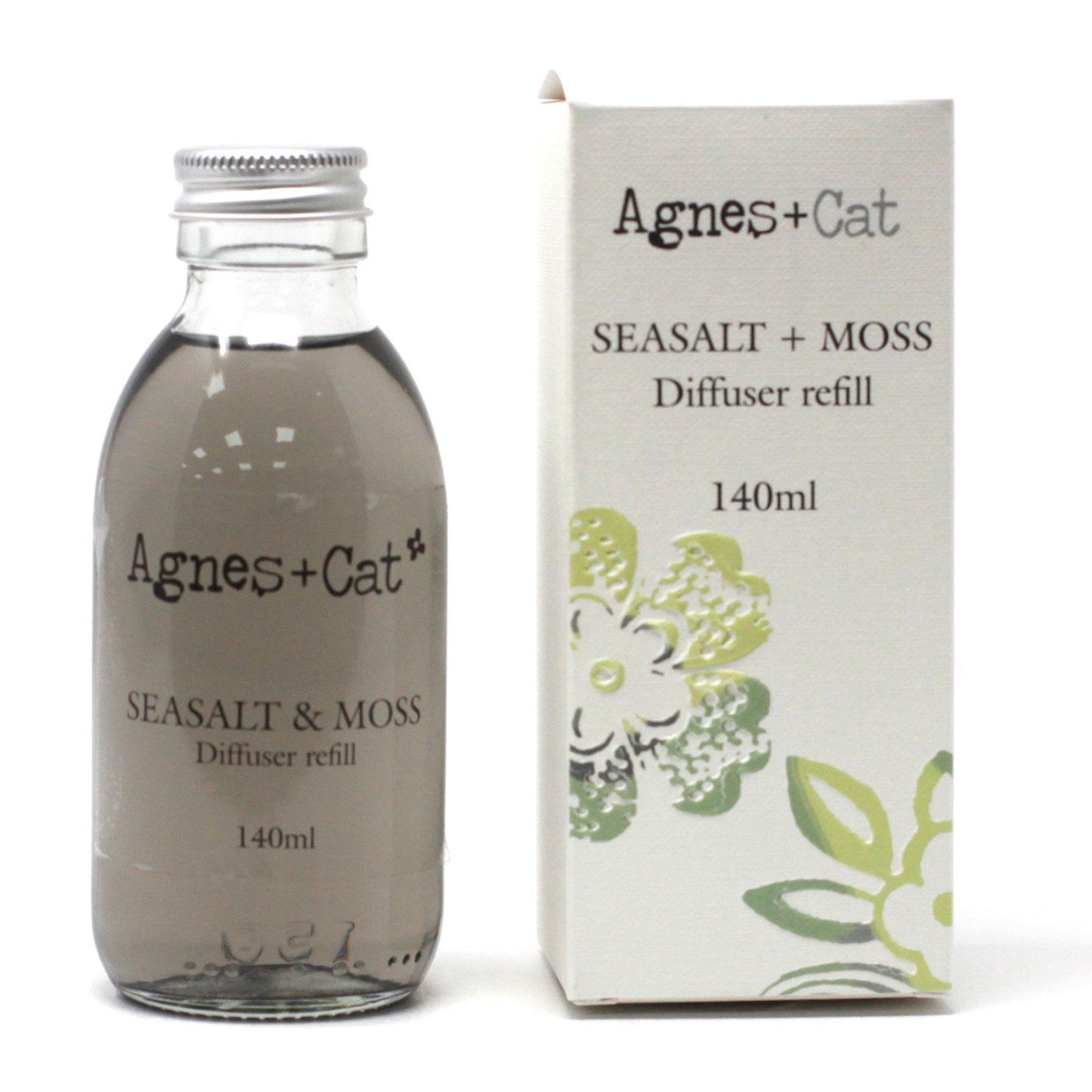 Agnes + Cat Sea Salt and Moss reed diffuser refill 150ml with fresh coastal marine fragrance