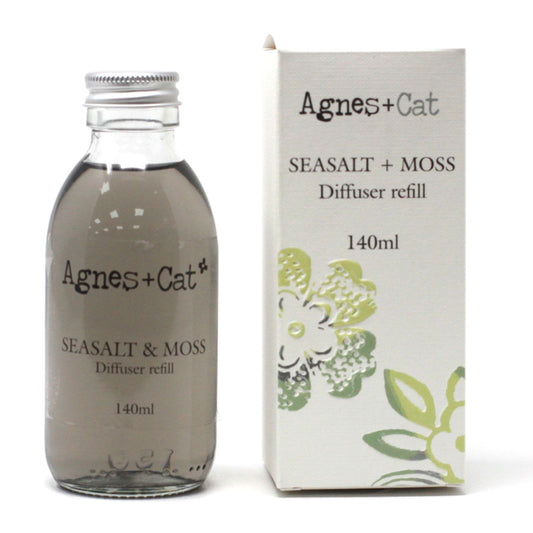 Agnes + Cat Sea Salt and Moss reed diffuser refill 150ml with fresh coastal marine fragrance