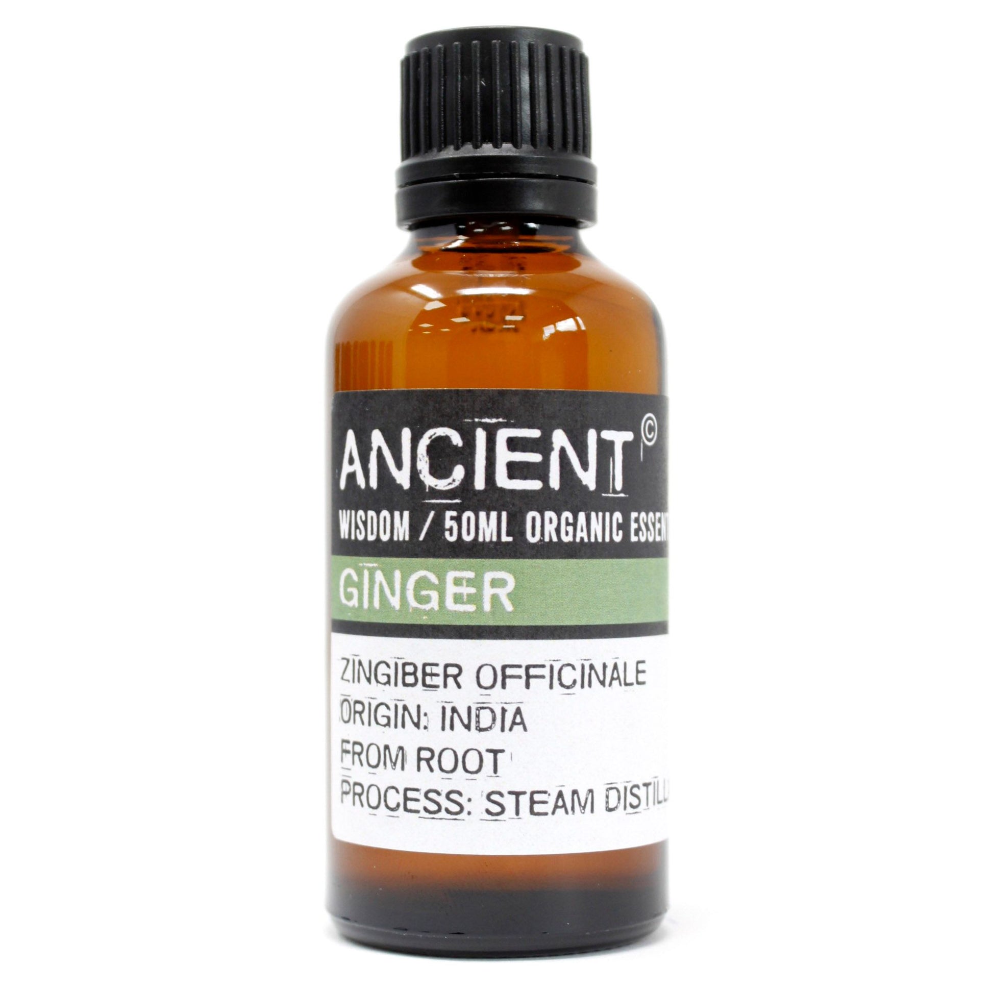 Organic Ginger Essential Oil 50ml with warm spicy earthy aroma for aromatherapy and home fragrance.