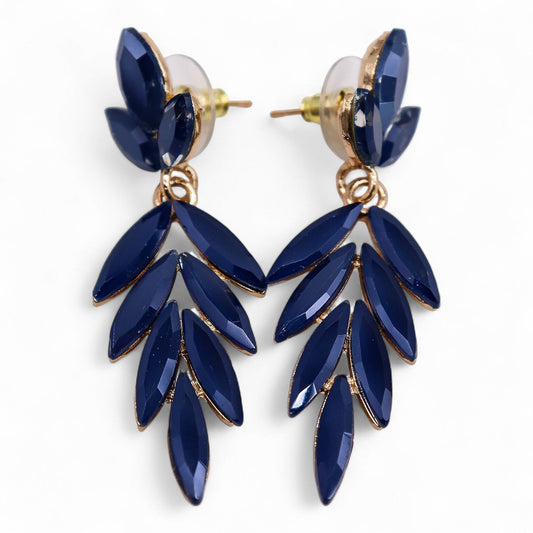 Royal blue vintage glass long-drop earrings, lightweight boho jewellery UK