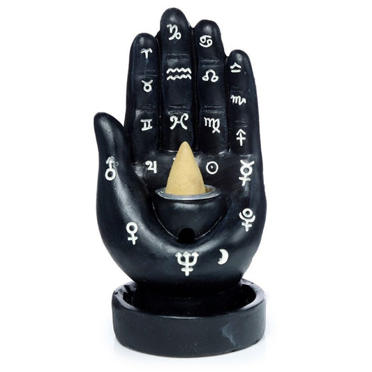 Alt text: Mantric Hand Tarot Palm backflow incense burner with cascading smoke effect