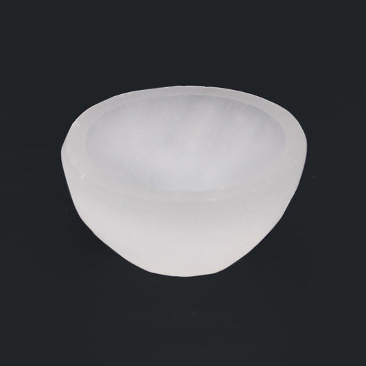 Selenite Round Bowl  Small 6 cm – small polished selenite crystal bowl for crystal cleansing, gemstone storage and sacred décor UK
