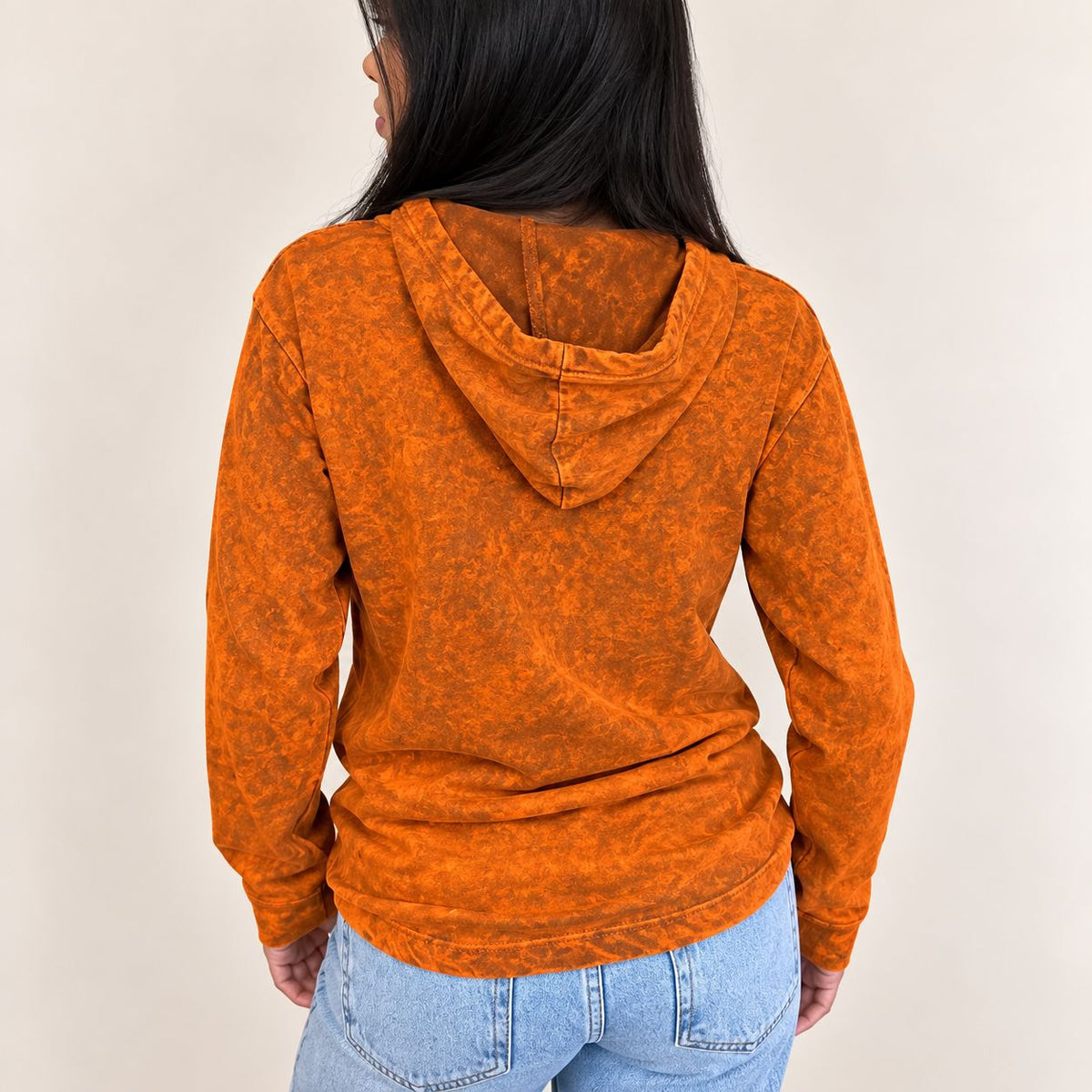Large Stone Washed Hoody Shirt Kangaroo Pocket - Burnt Orange