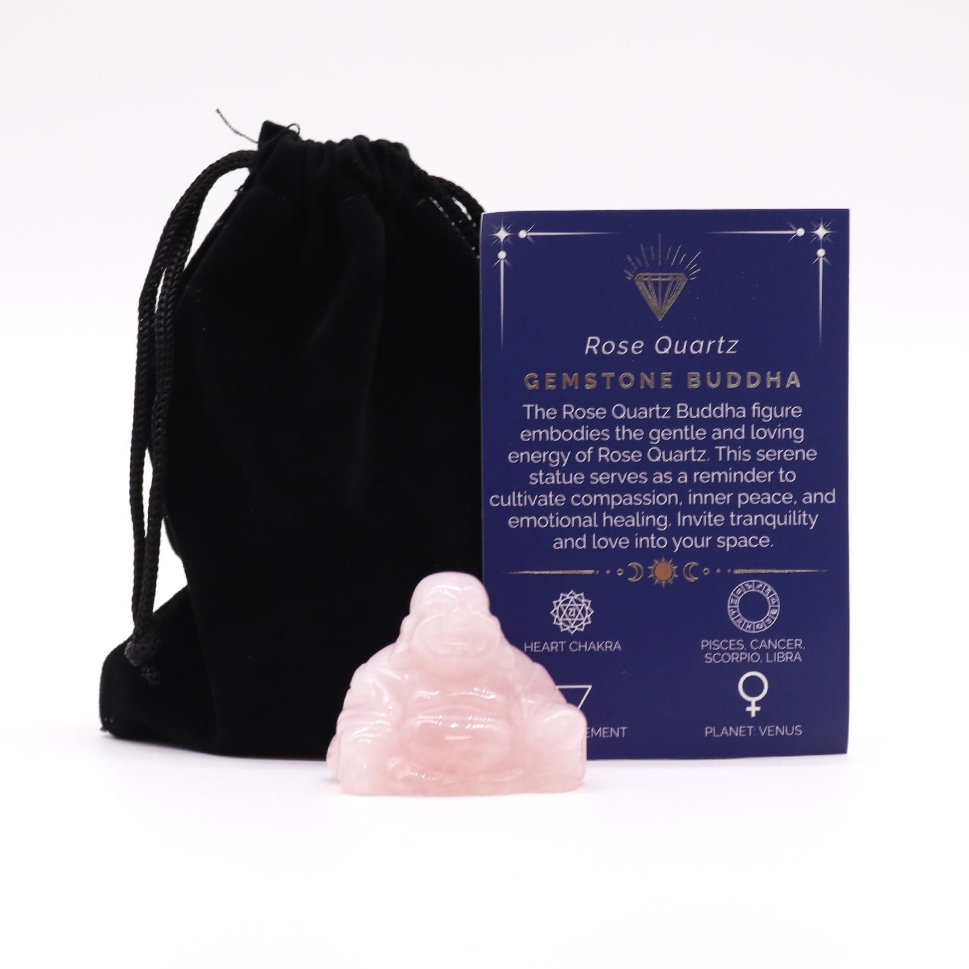 Gemstone Small Buddha – hand-carved rose quartz crystal Buddha figurine for love, compassion and spiritual décor
