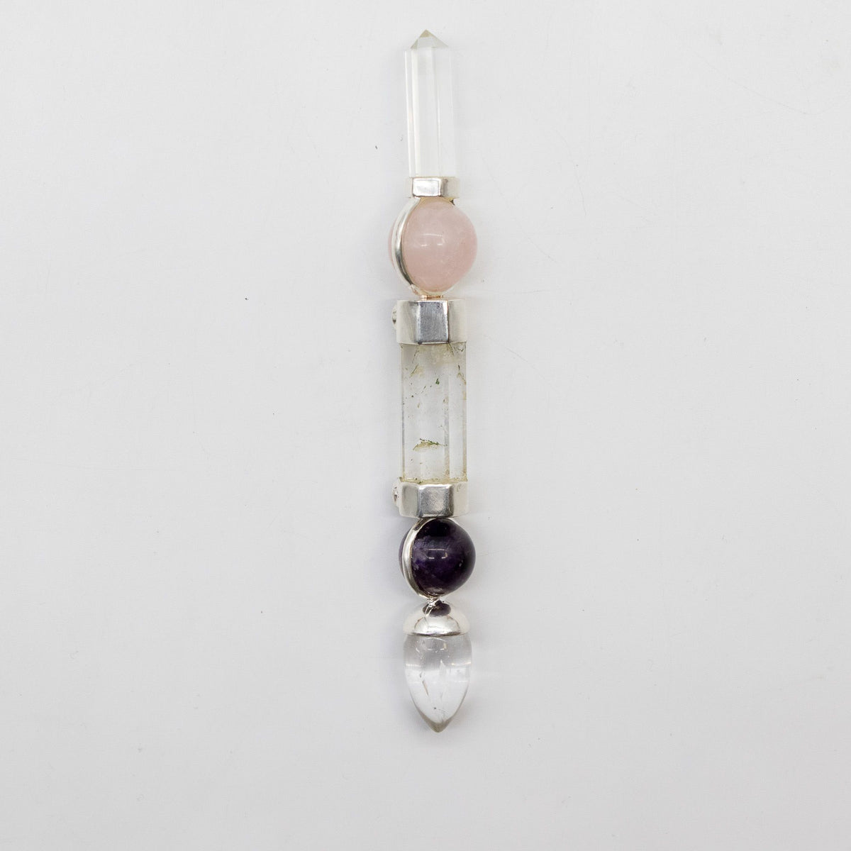 Celestial Prism 12cm crystal wand with amethyst sphere quartz-style stem and moving crystal sphere detail