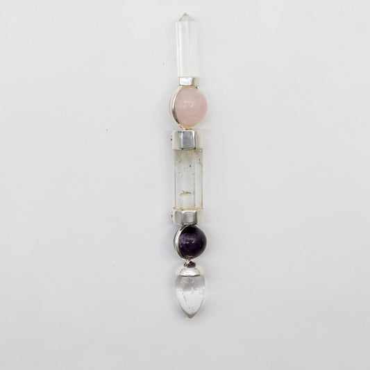 Celestial Prism 12cm crystal wand with amethyst sphere quartz-style stem and moving crystal sphere detail