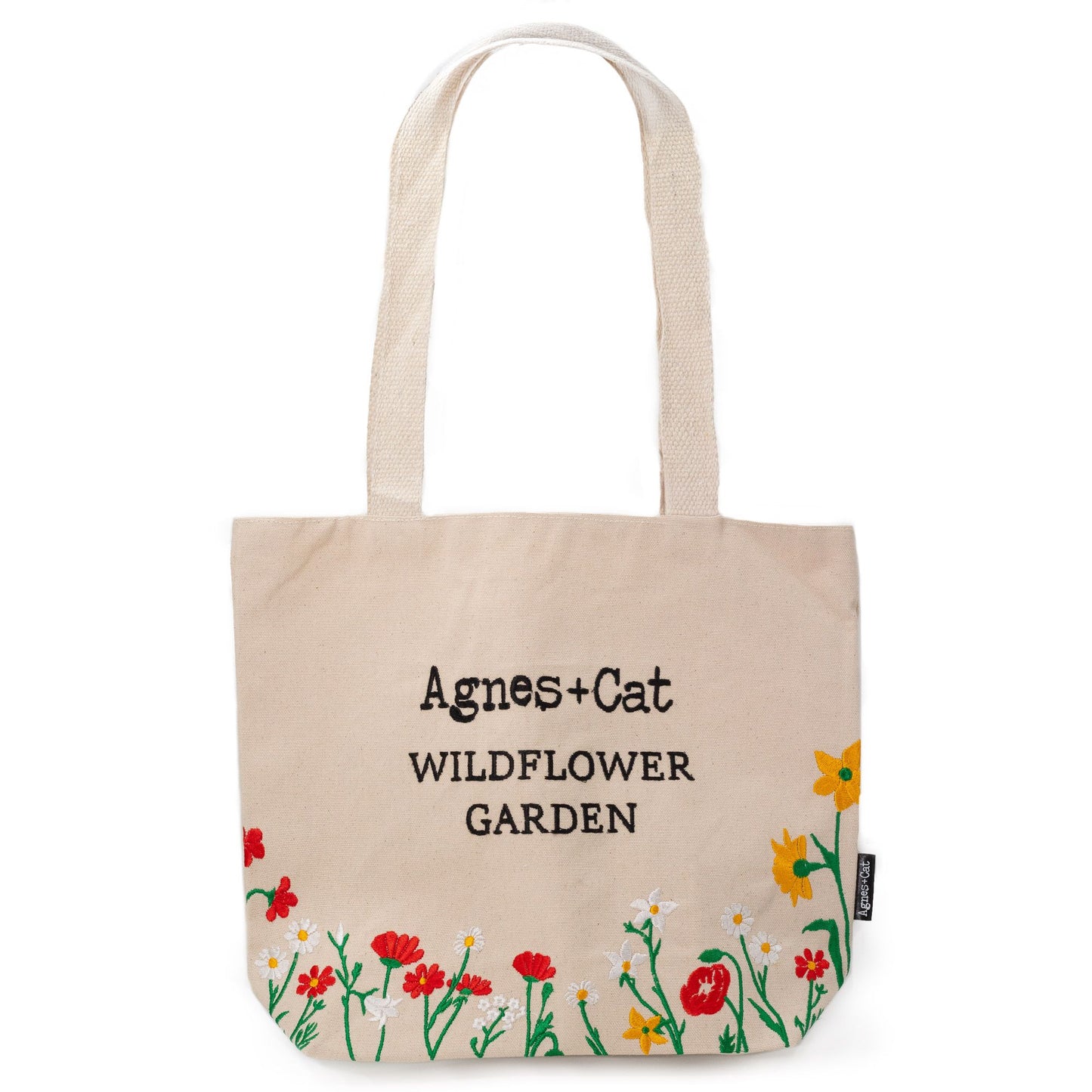 Agnes and Cat wildflower garden tote bag red flowers embroidered cotton bag