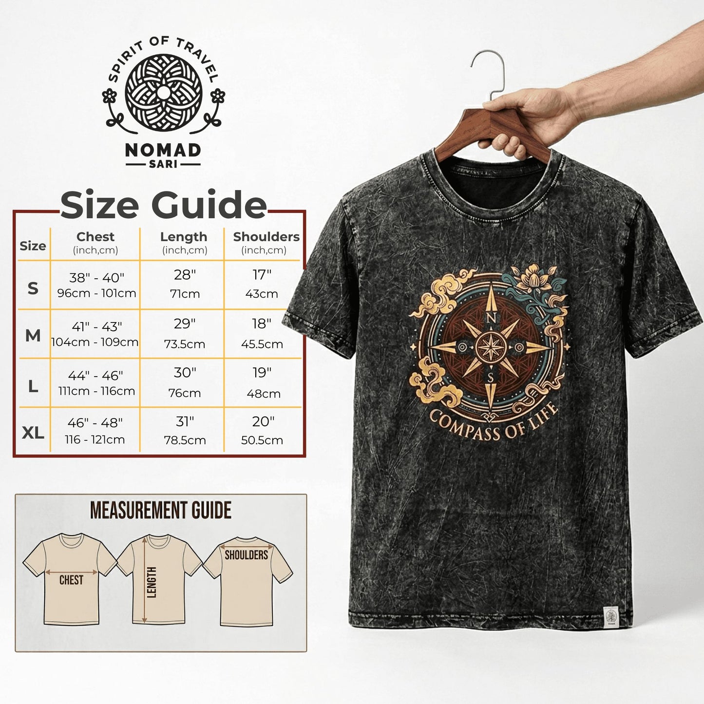 Nomad Sari Stonewashed Cotton T-Shirt - Tree of Life - Green - Large