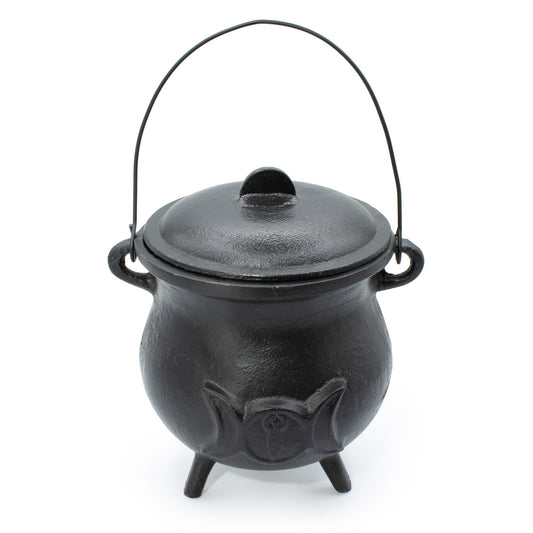 Extra Huge Cast Iron Cauldron with Triple Moon 23x18cm ritual vessel