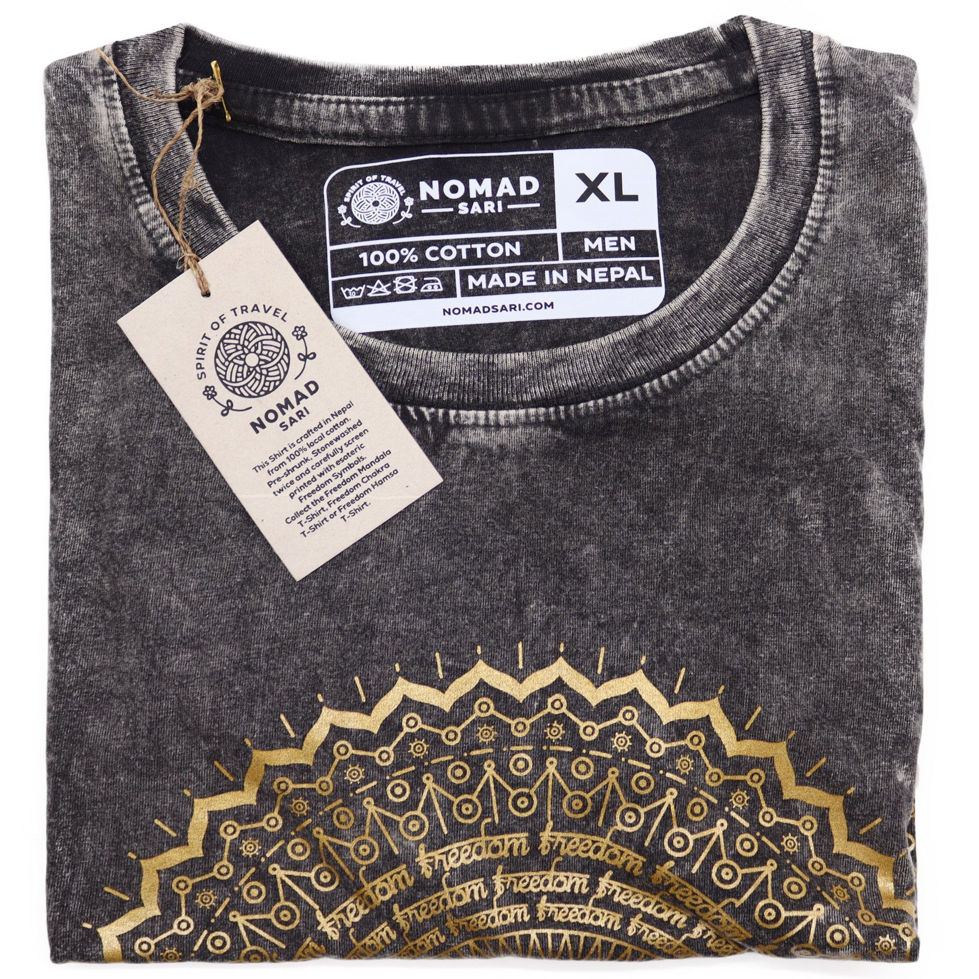 XLarge stone washed dark grey mandala spiritual t-shirt