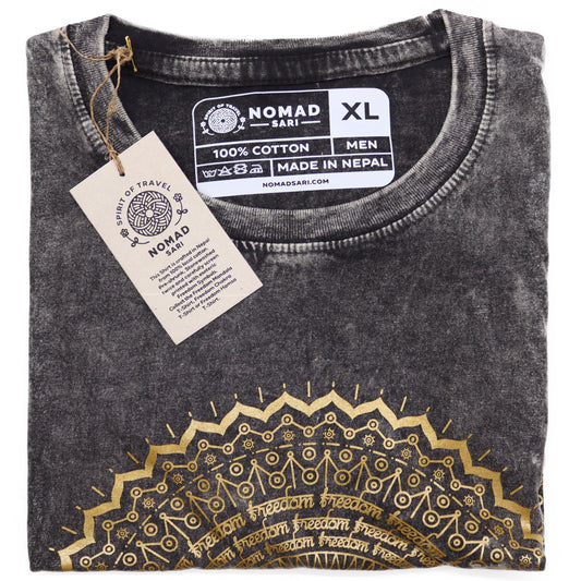 XLarge stone washed dark grey mandala spiritual t-shirt