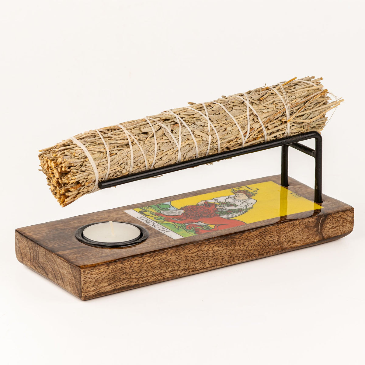 Large enamelled Strength tarot sage stick heater handcrafted in India for sage burning and spiritual rituals UK