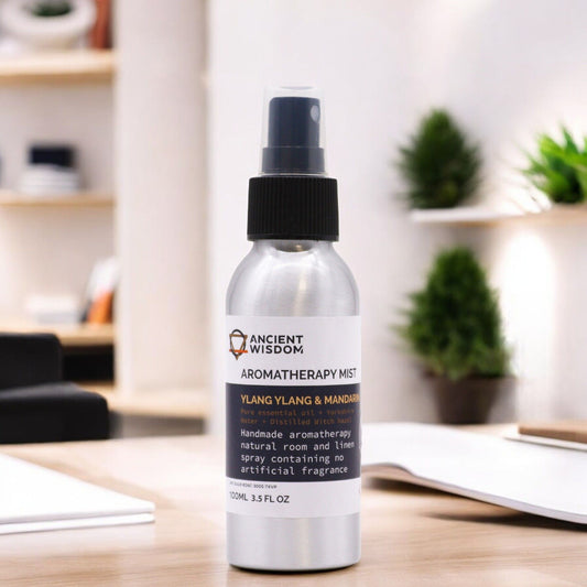 Ylang Ylang and Mandarin Essential Oil Mist 100ml aromatherapy room and linen spray with sweet floral and fresh citrus fragrance UK
