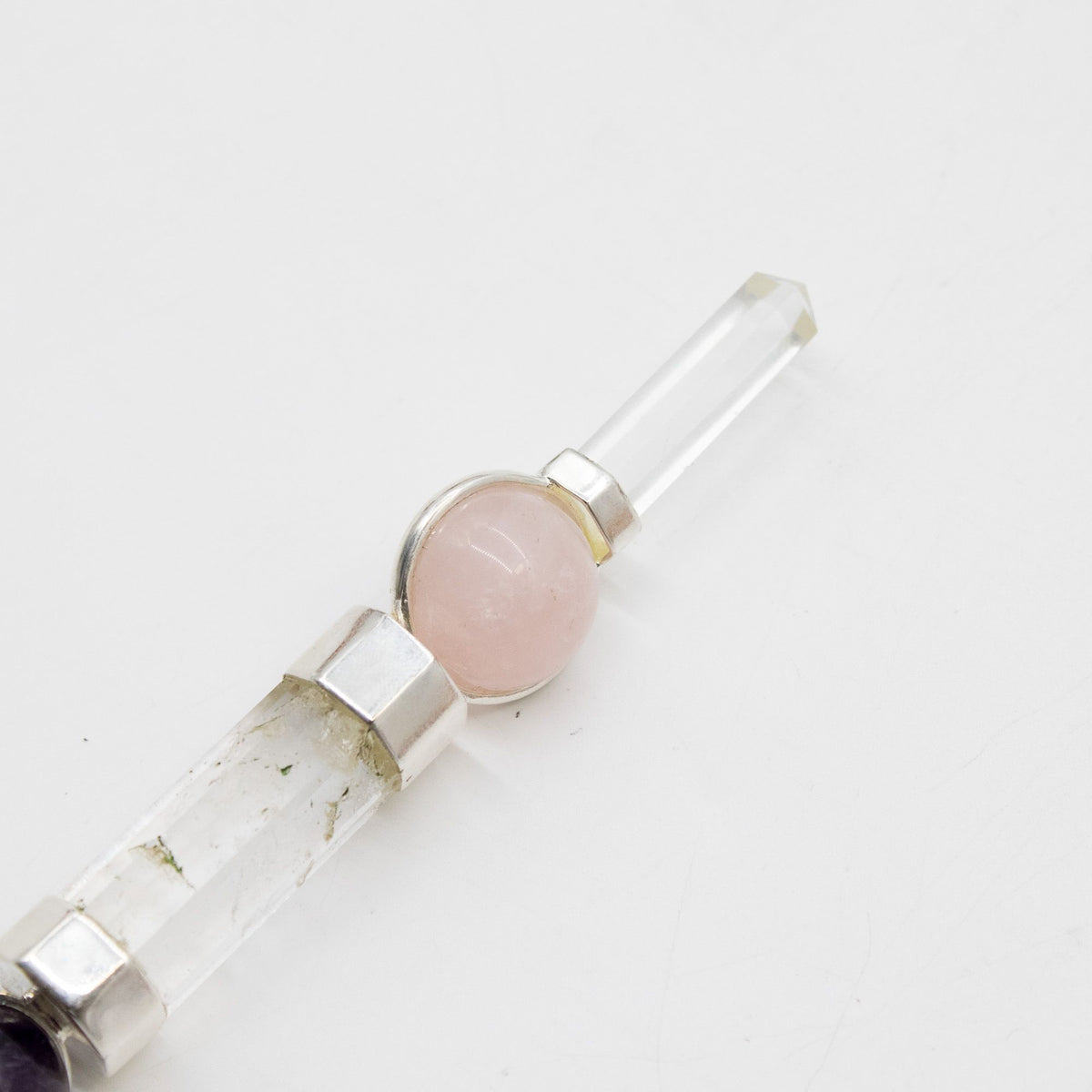 Celestial Prism Wand - Amethyst Moving Crystal Sphere Quartz Stem - 12cm