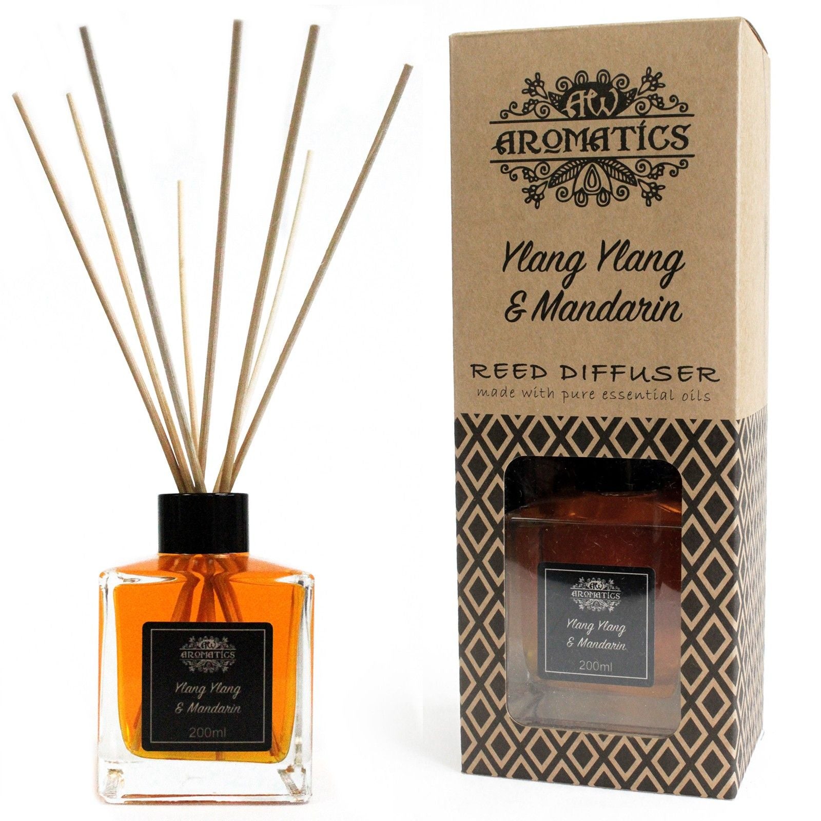 Ylang Ylang and Mandarin reed diffuser 200ml with sweet floral citrus essential oil fragrance for uplifting home scent