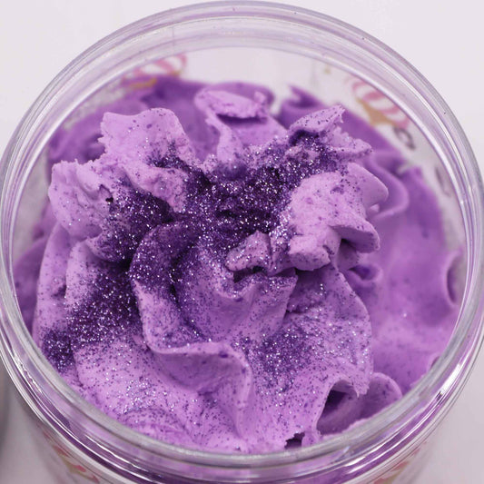 Frosted Sugar Plum Whipped Soap 120g whipped body soap with sugar plum scent and glittery finish