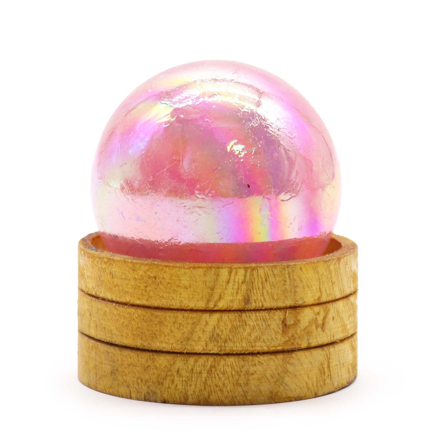 Rose Quartz titanium aura sphere 50mm iridescent crystal ball with stand