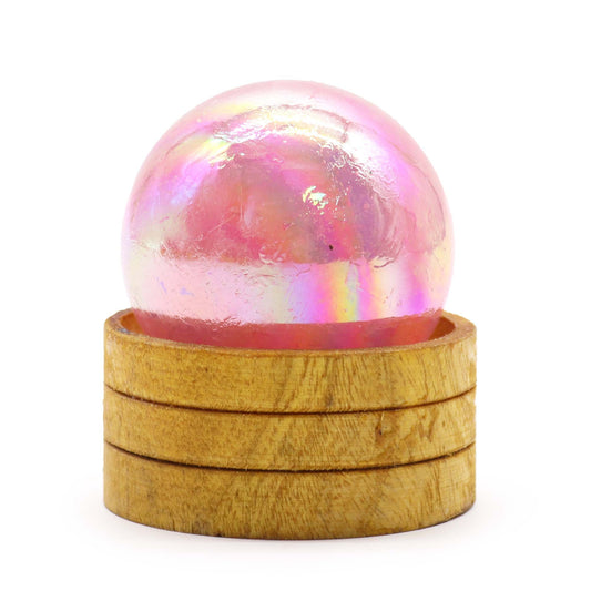 Rose Quartz titanium aura sphere 50mm iridescent crystal ball with stand