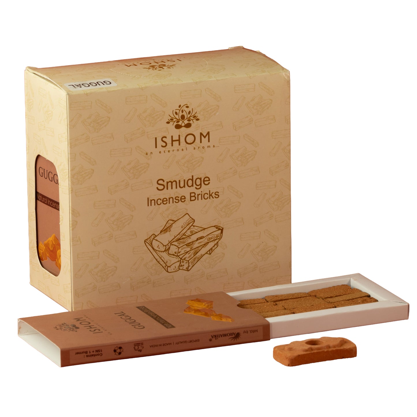 Pack of 15 Natural Incense Smudge Bricks and Burner - Guggal