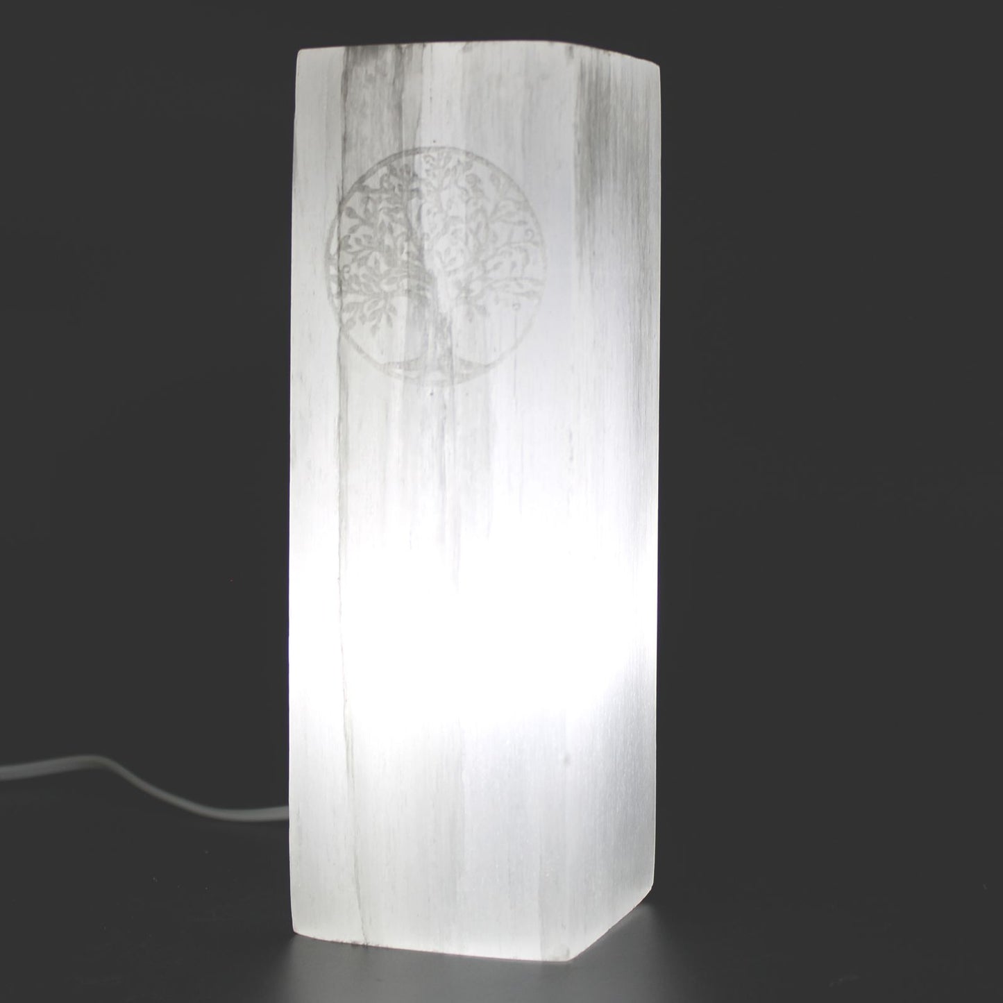 Selenite Block Lamp Tree of Life 25 cm – illuminated selenite crystal lamp for meditation, ambient lighting and energy cleansing UK