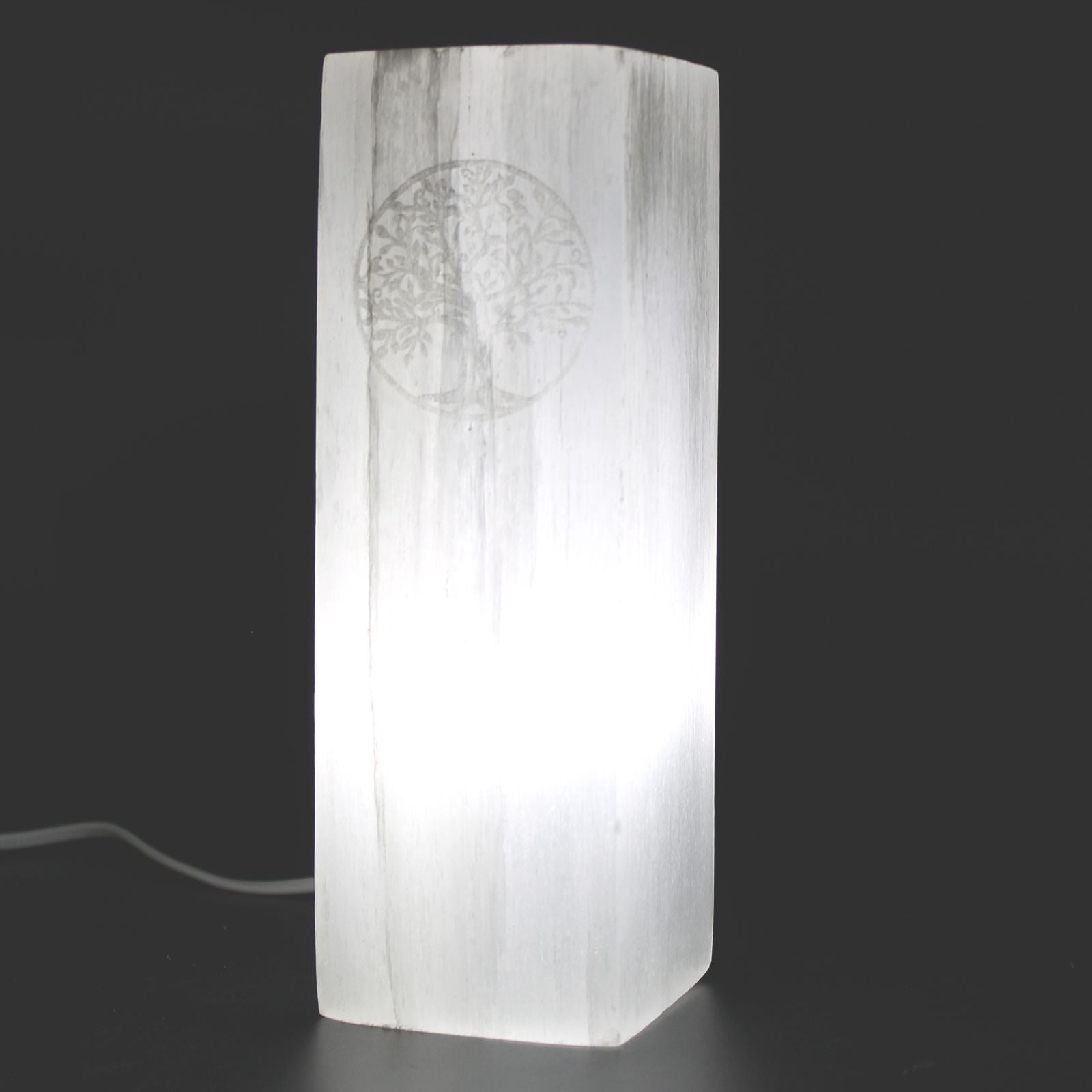 Selenite Block Lamp Tree of Life 25 cm – illuminated selenite crystal lamp for meditation, ambient lighting and energy cleansing UK