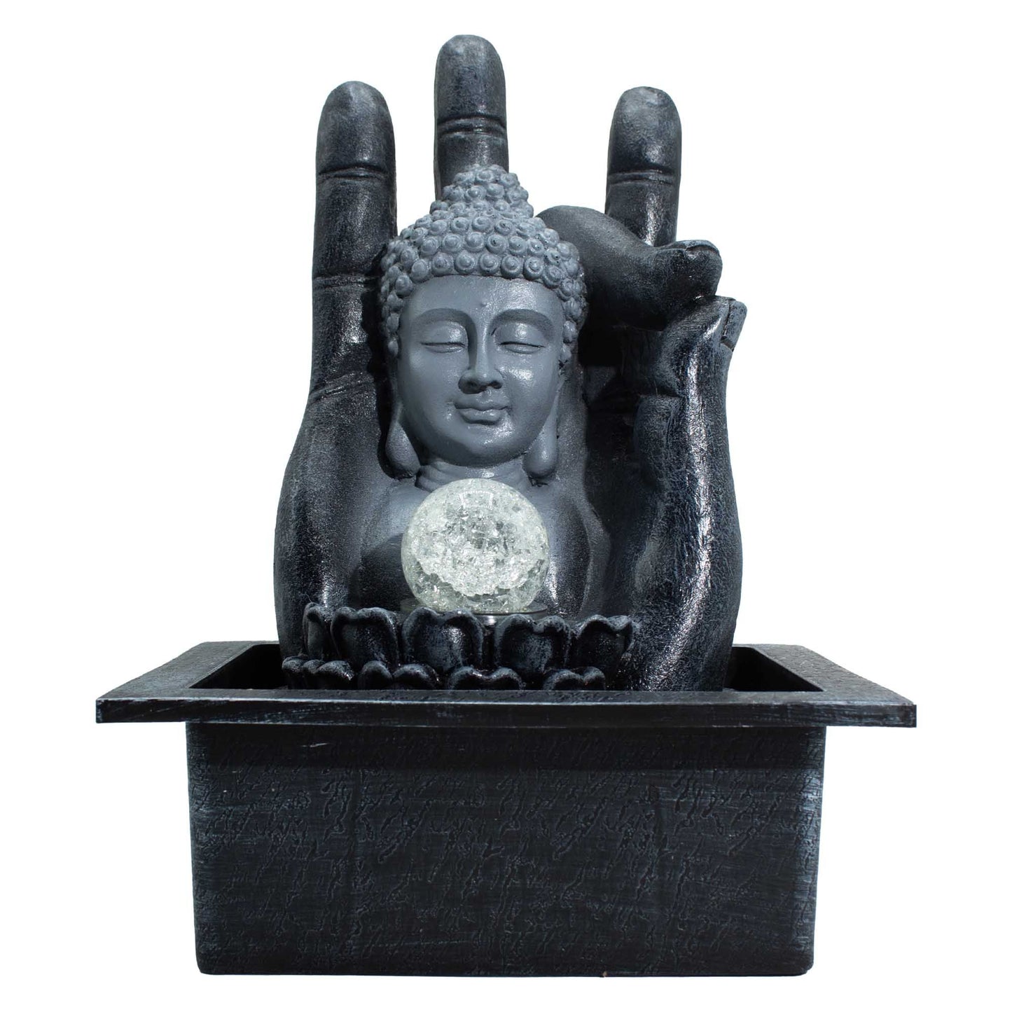 Buddha hand head tabletop water feature with flowing water and LED light