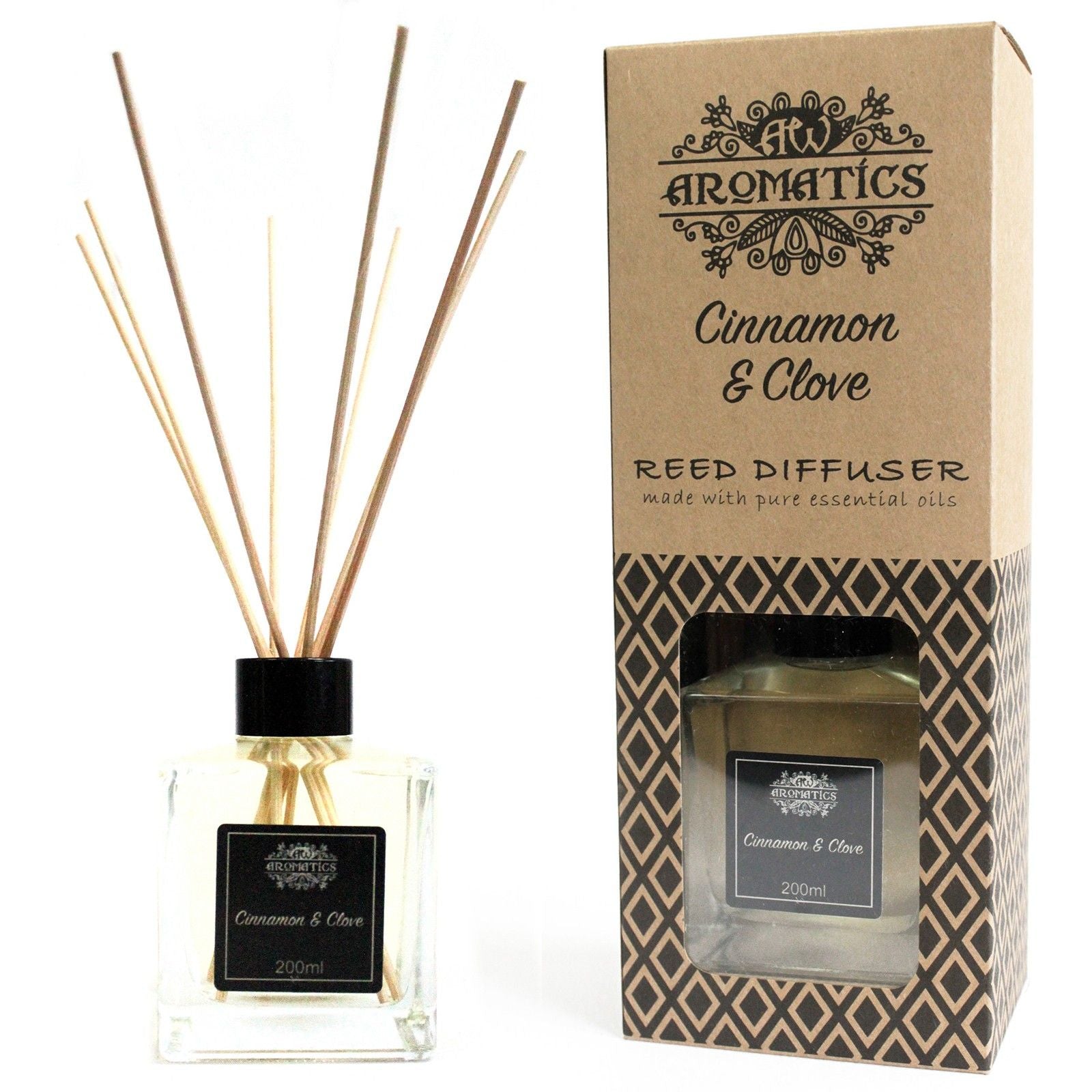 Cinnamon and Clove reed diffuser 200ml with warm spicy woody essential oil fragrance for cosy home scent