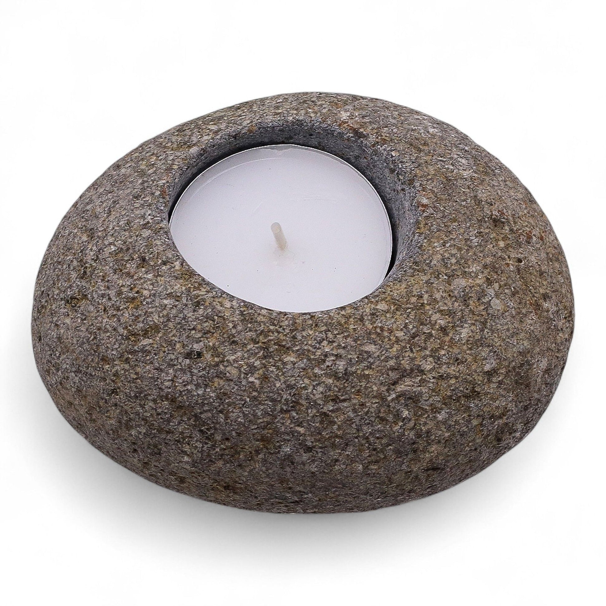 Natural riverstone candle holder single tealight nightlight hand carved stone decor