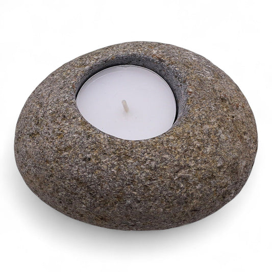 Natural riverstone candle holder single tealight nightlight hand carved stone decor