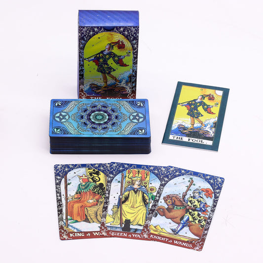Blue Foil Tarot Card Set – Mandala with booklet, 78-card deck with metallic blue foil and mandala art for tarot readings