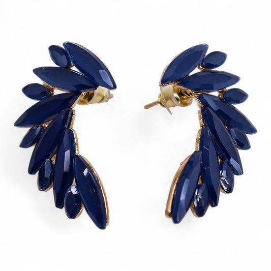 Royal blue vintage glass angel-wing earrings, lightweight boho jewellery UK.