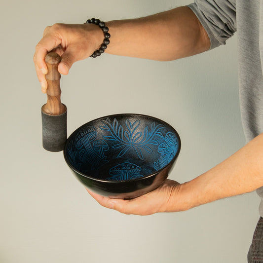 Aluminum Singing Bowl Magic Mushroom Blue 20cm mystical meditation bowl