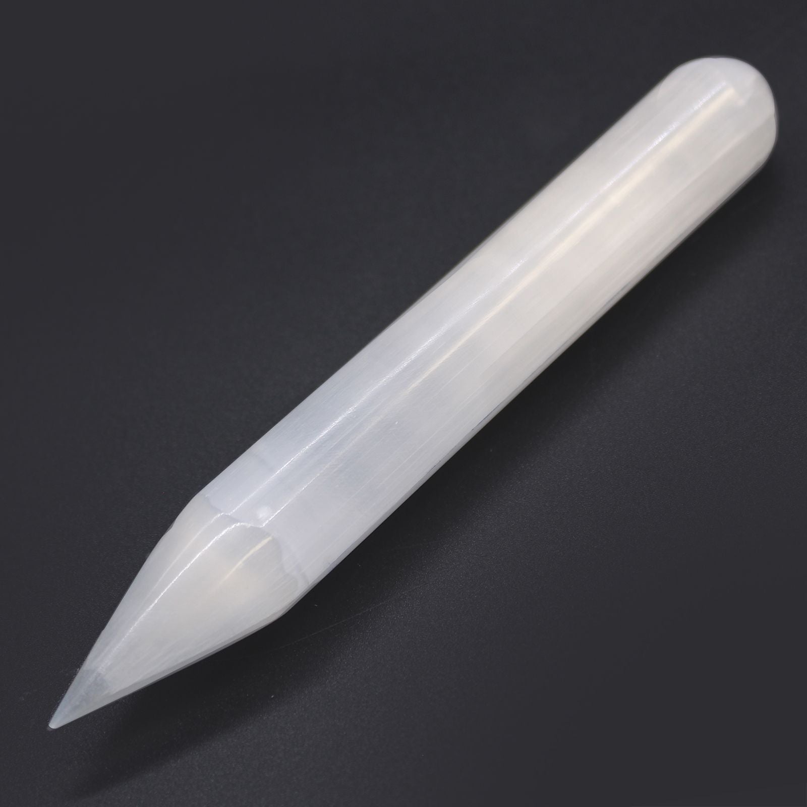 Selenite wand Point 16 cm with one pointed end – natural white crystal tool for energy cleansing and chakra work, boho spiritual décor UK