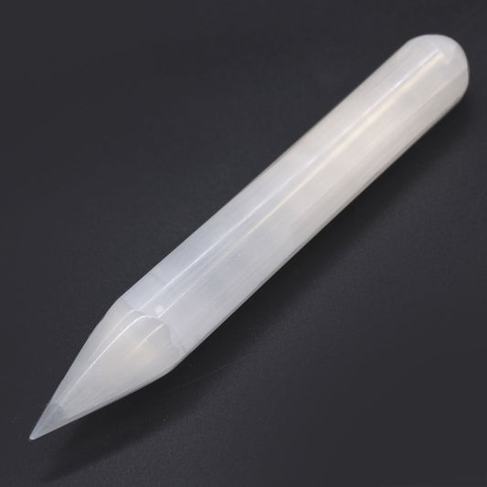 Selenite wand Point 16 cm with one pointed end – natural white crystal tool for energy cleansing and chakra work, boho spiritual décor UK