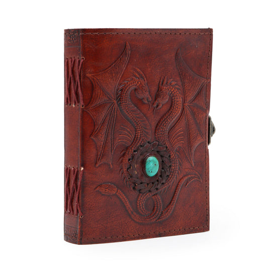 Two Dragons Leather Notebook Antique Grey – 200 page stitched journal with embossed dragon design