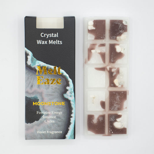 MeltEaze Moonstone Glow violet wax melts 50g snap bar with moonstone chips floral scent