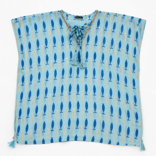 Nomad Sari On the Med Collection - Kaftan - Turquoise & Blue Bold Fish Print